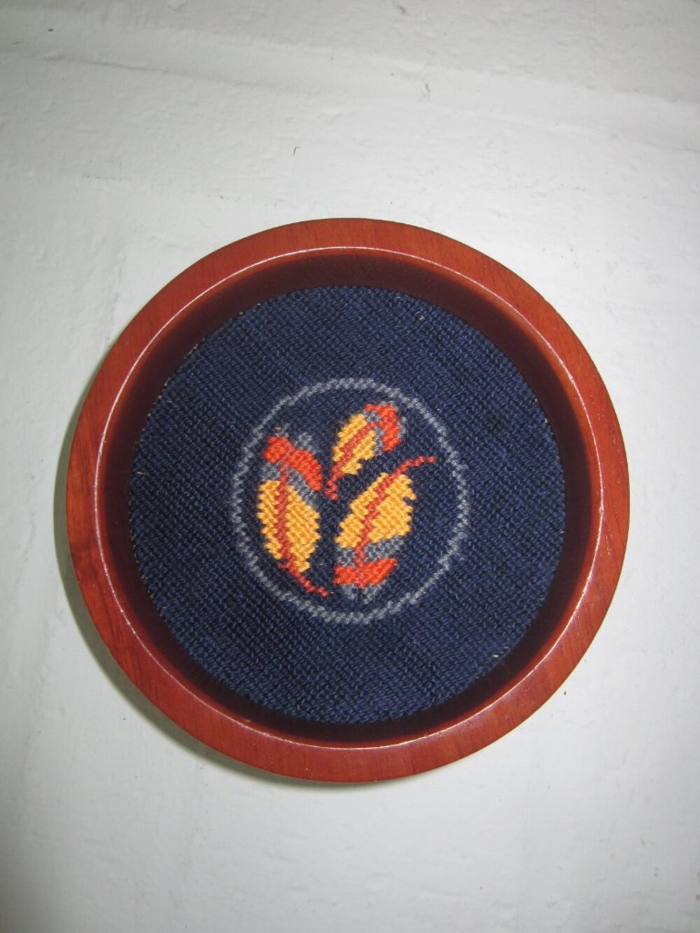 SMATHERS & BRANSON Wine Bottle Coaster Hand Stitched Needlepoint & Wood Frame